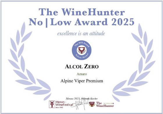 Il premio di eccellenza 2025 di Winehunter a AlcolZero Viper Premium Amaro